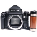 Pentax 67 II body w/- wooden grip + original strap + 105mm f/2.4 Grade 9